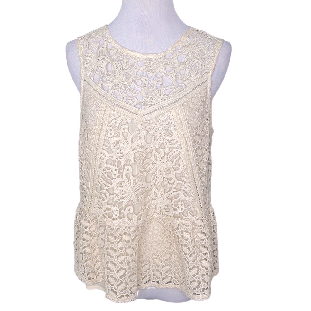 Tiny Sleeveless Lace Ecru Peplum Top